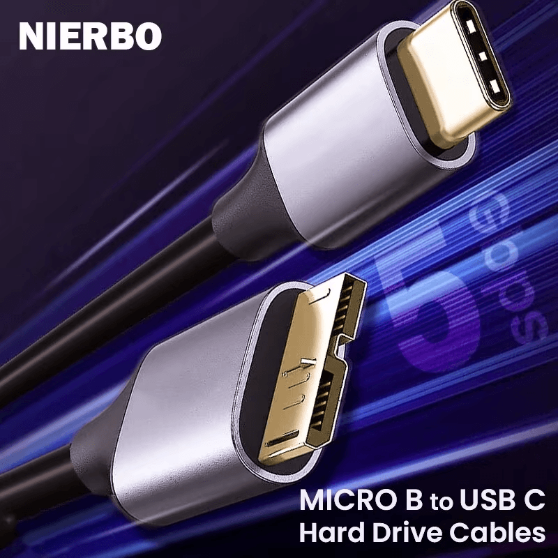 NIERBO USB C to Micro B Cord Hard Drive Cables Braided USB 3.0 Type C Male to Mi