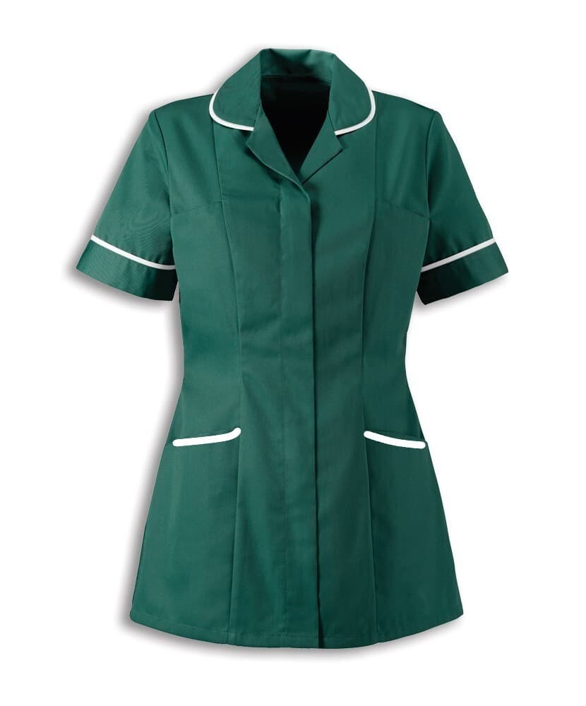 MEDICAL HEALTHCARE TUNIC| NHS GP CAREWORKER|  BOTTLE GREEEN SIZES 8-24 INS31BG/W