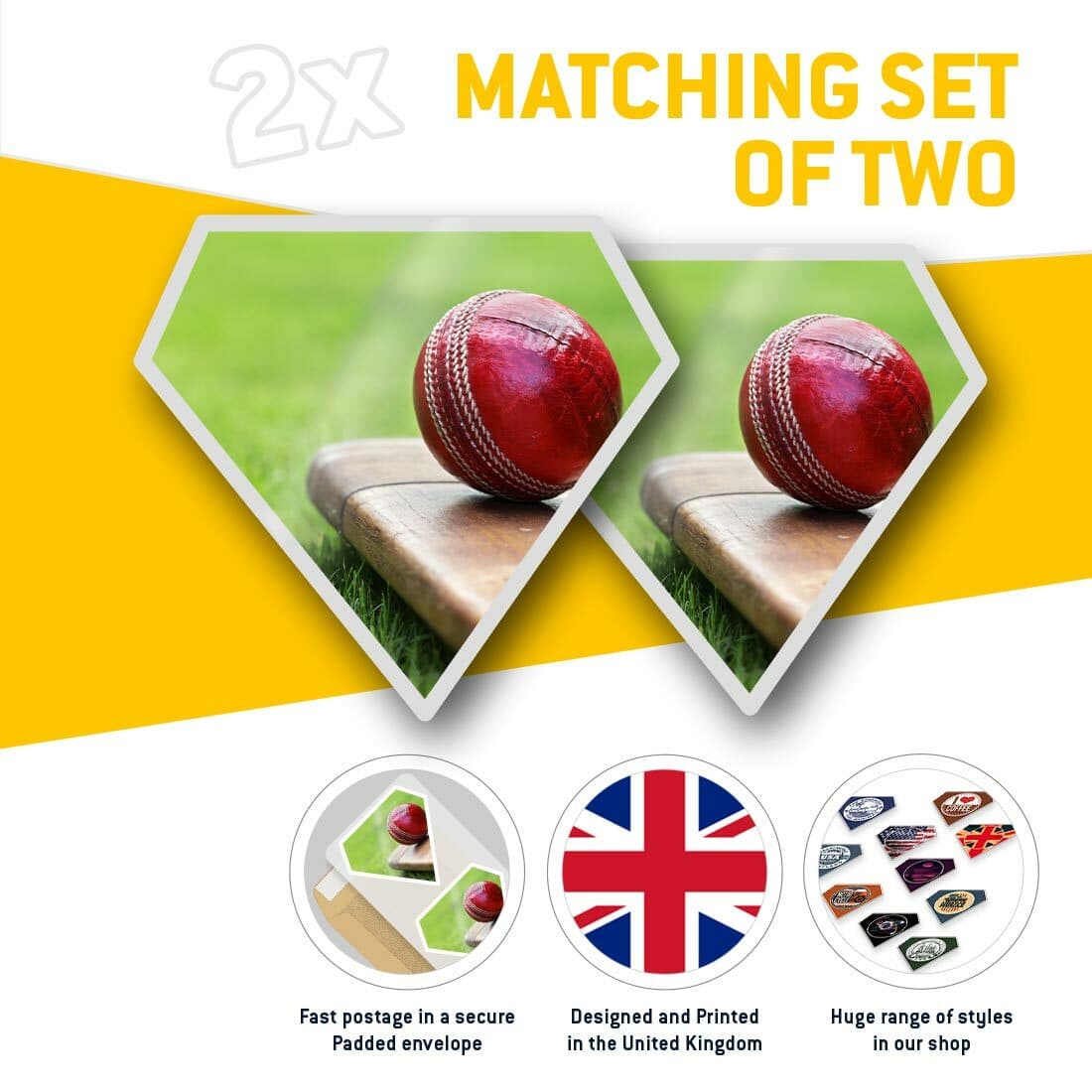 2 x Diamond Stickers 7.5 cm - Cricket Bat Red Ball Sports Men Boys  #8267 view 2