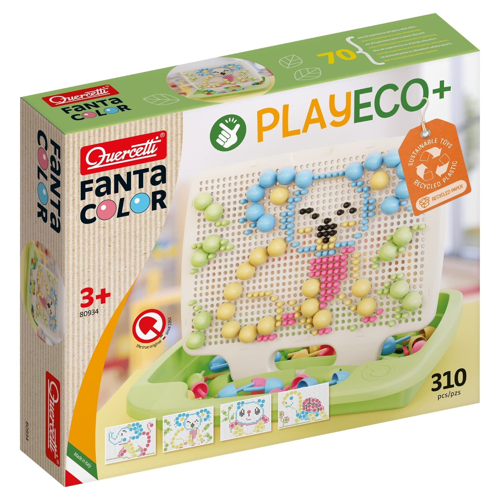 Quercetti Play Eco+ Fantacolor Peg Board Pin Plugging Pattern Mosaic Art Toy