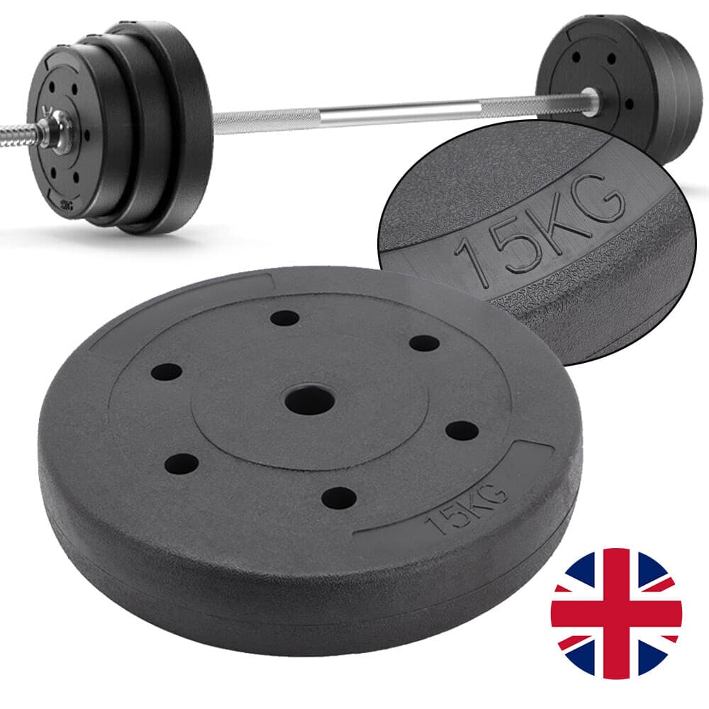 Weight Plates 15kg Standard 1\" Vinyl Barbell Dumbbell Lifting Training Discs