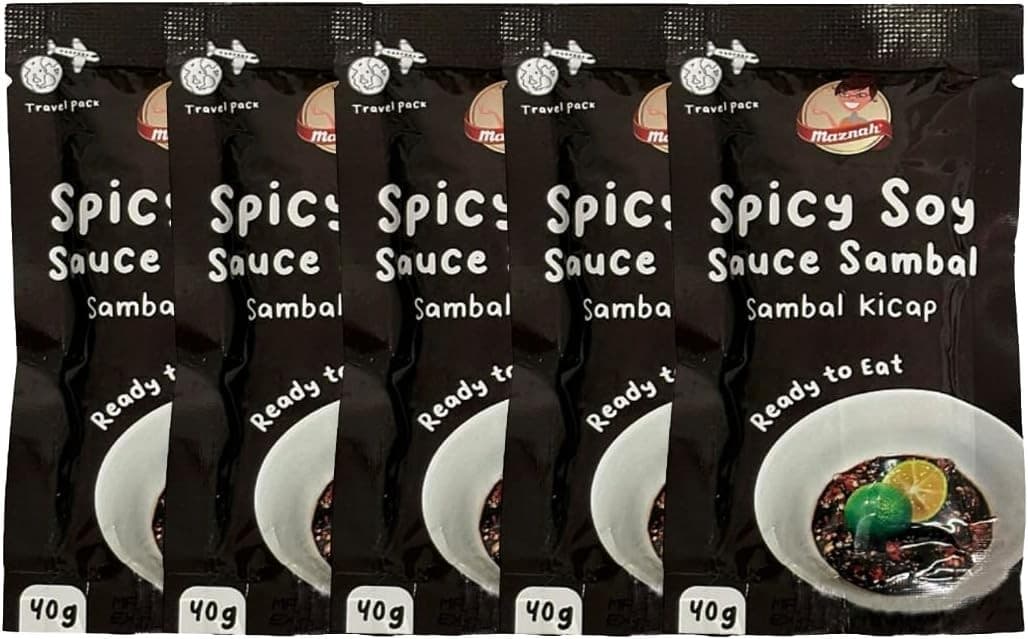 Maznah Spicy Soy Sauce Sambal (Sambal Kicap) 40g | Packs of 5 | Travel Packs