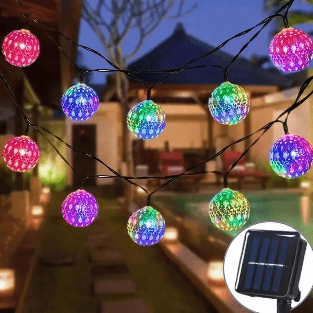 Outdoor Solar Moroccan 50/30/20LED Ball Lights 8 Modes Solar Light String for Ca