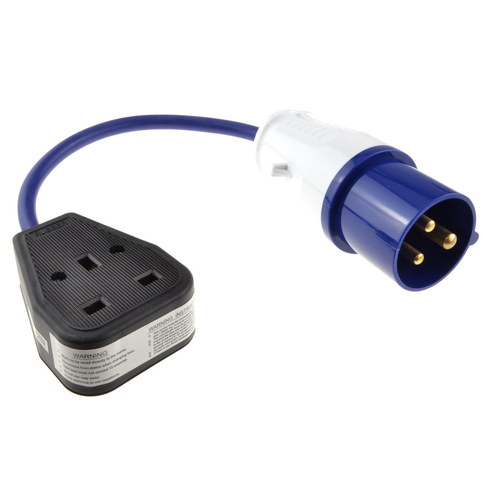 kenable Caravan Site Power Plug 240V 16A to 13A UK Socket Adapter Cable blue