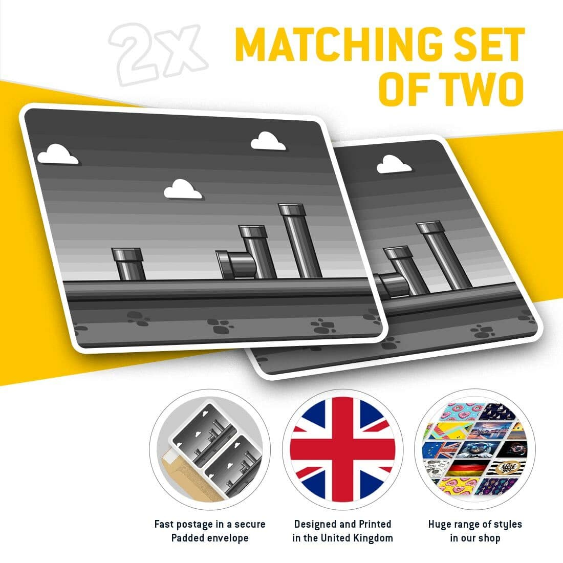 2 x Rectangle Stickers 10cm BW - Retro Platform Game Gamer Geek #42244 view 2