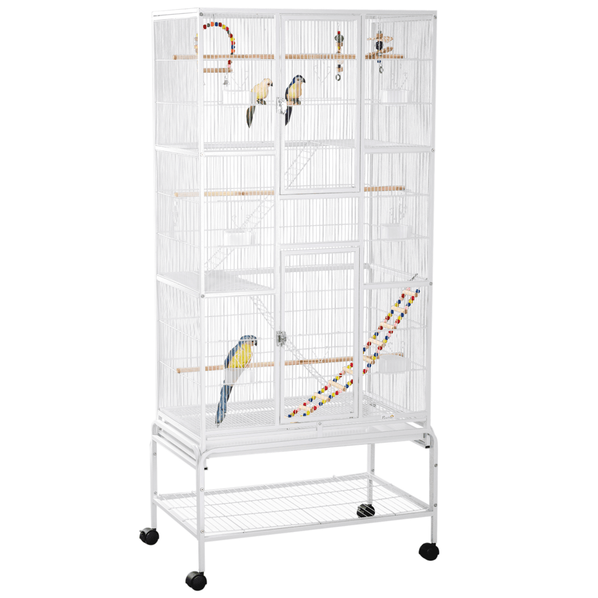 Bird Cage Steel White 180x83x53cm Spacious 3-Tier Playhouse with Perches Wheels