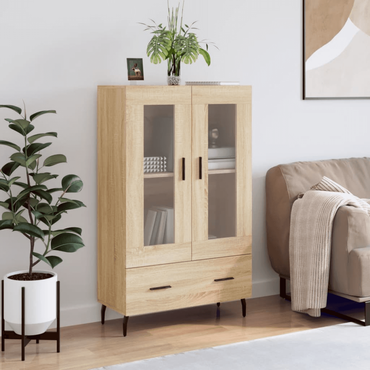 Highboard Sonoma Oak Engineered Wood 69.5x31x115 cm 2 Doors 1 Drawer Modern Slim