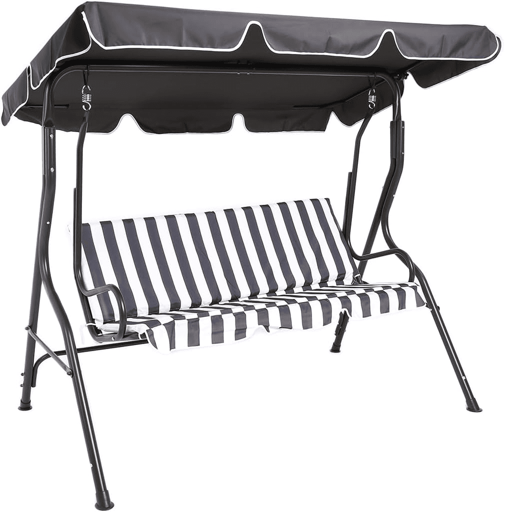 Garden Swing Seat 3 Seater Outdoor Hammock Chair Canopy Cushioned Steel Grey view 2