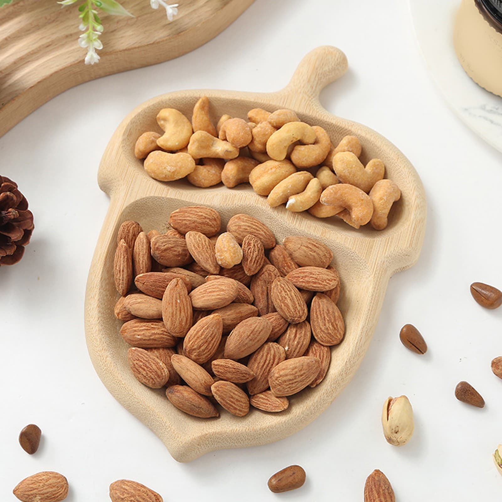 Wooden Pinecone Shape Food Tray For Snacks Appetizers Dessert Wood Serving