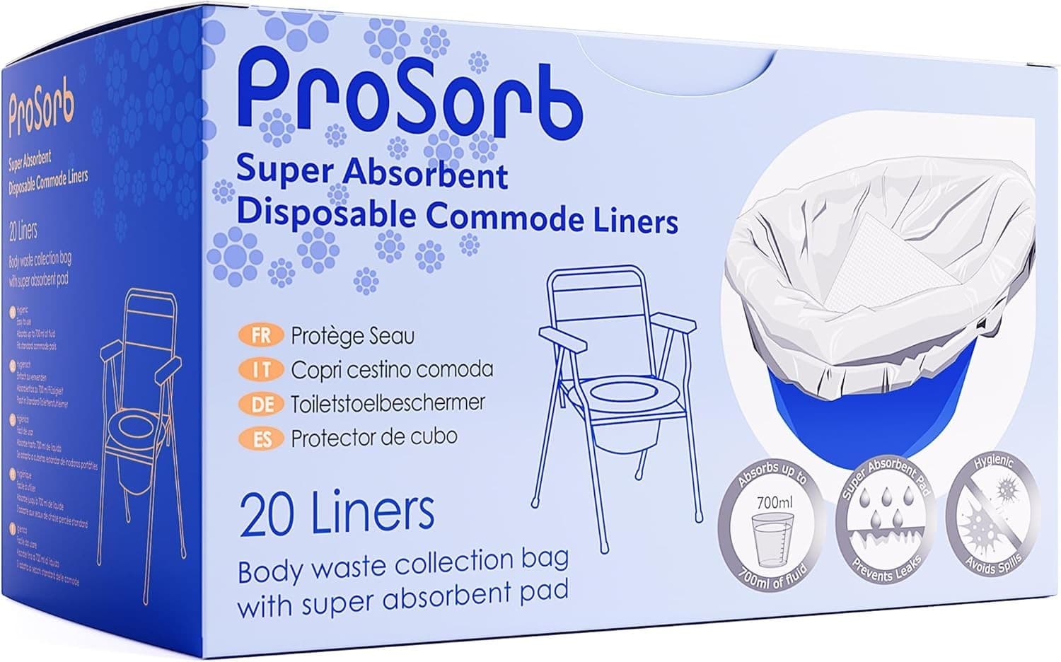 Pack of 20 Super Absorbent Disposable Commode Liners - 700ml Fluid Capacity