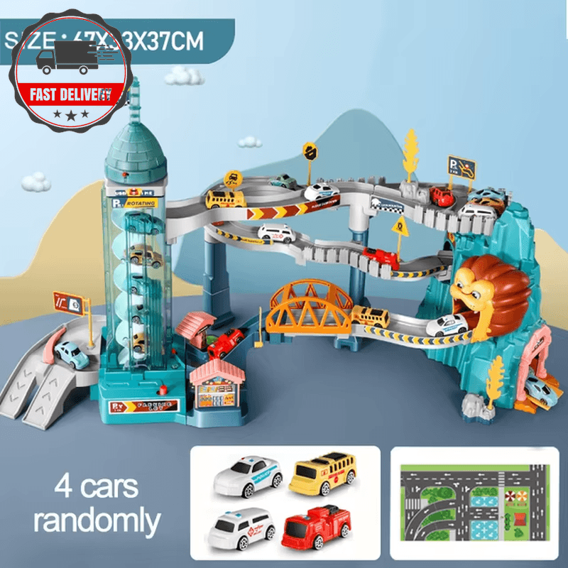 Electric Rail Car Dinosaur Building Parking Lot Adventure Racing Rail Car Toys