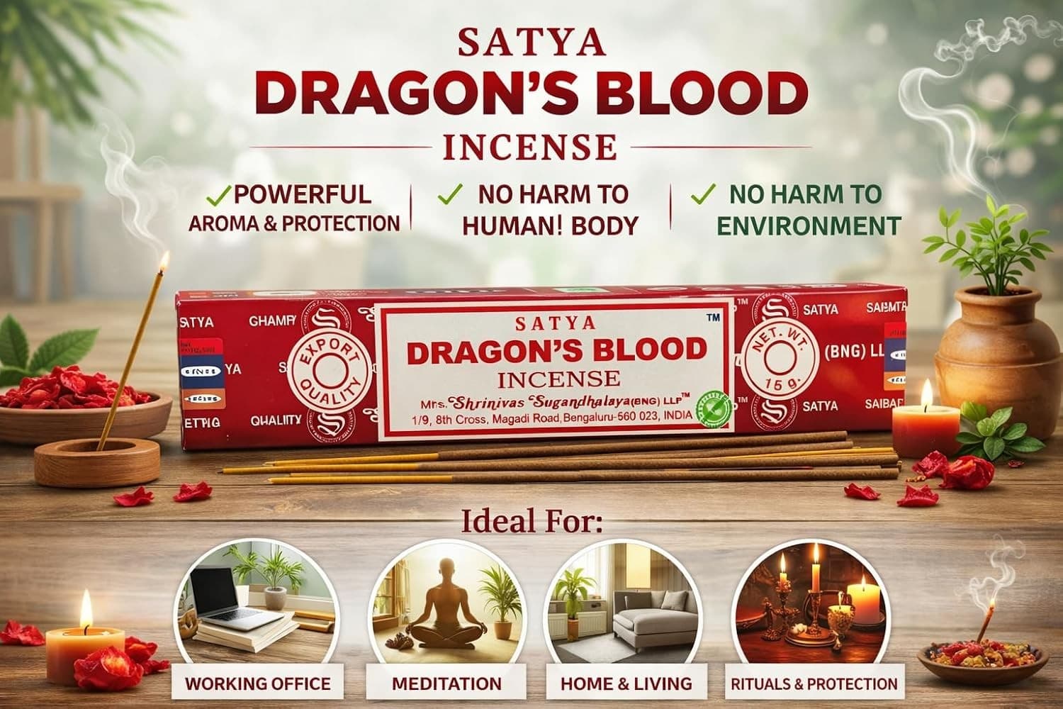 Rushant Sandal Saffron Dhoop Sticks with Satya Dragon’s Blood Incense Sticks view 2