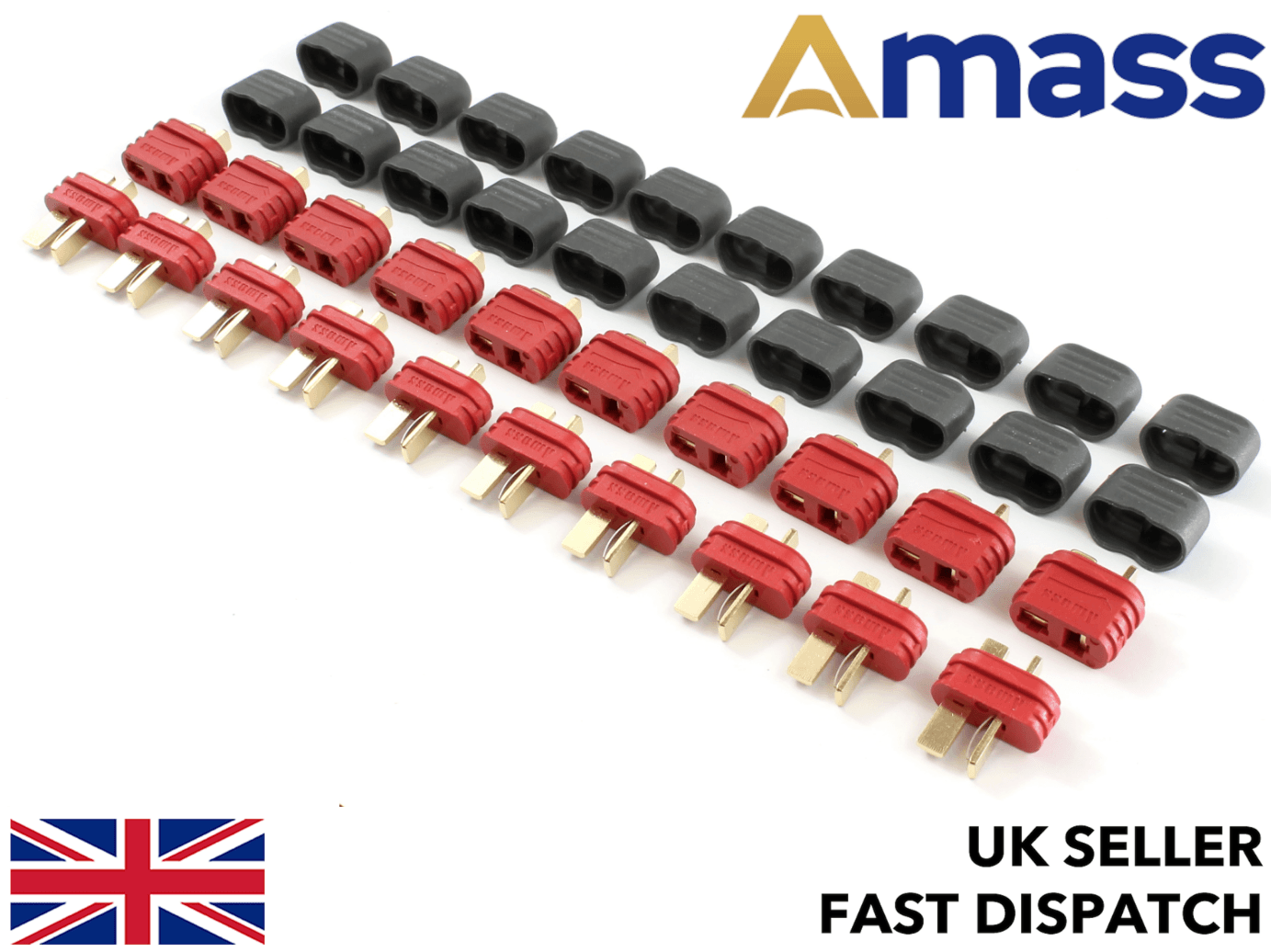 10 Pairs *GENUINE AMASS* Male Female Deans T Plugs with Caps Connectors/Plugs RC