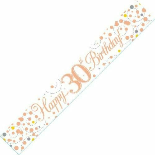 9ft Banner Sparkling Fizz White and Rose Gold Holographic - 30th Birthday Age 30