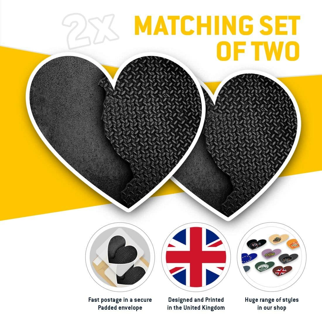 2 x Heart Stickers 15 cm - BW - Awesome Seamless Metal #39558 view 2