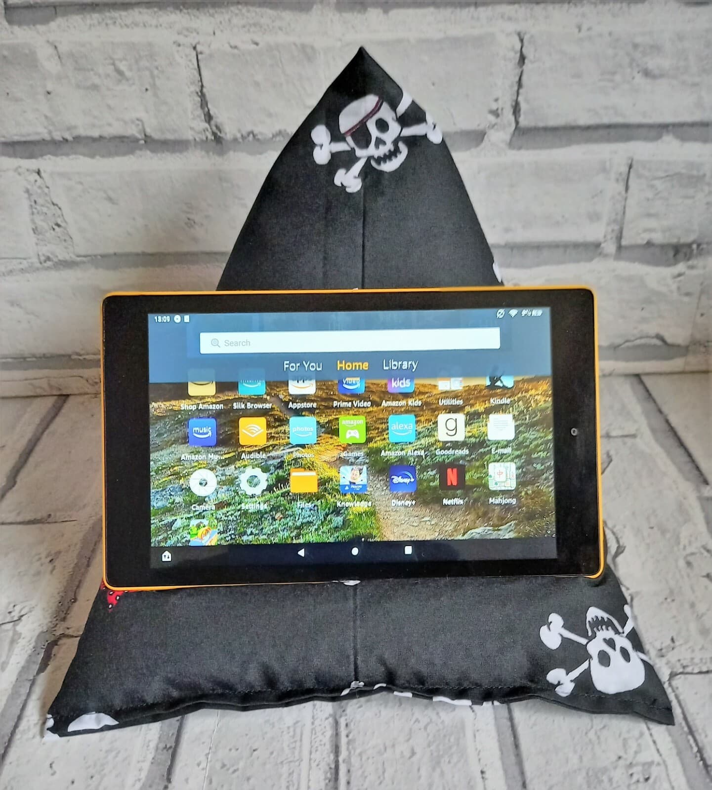 Black Pirate Cotton Tech Bean Bag Cushion pillow stand Ipad Kindle Android
