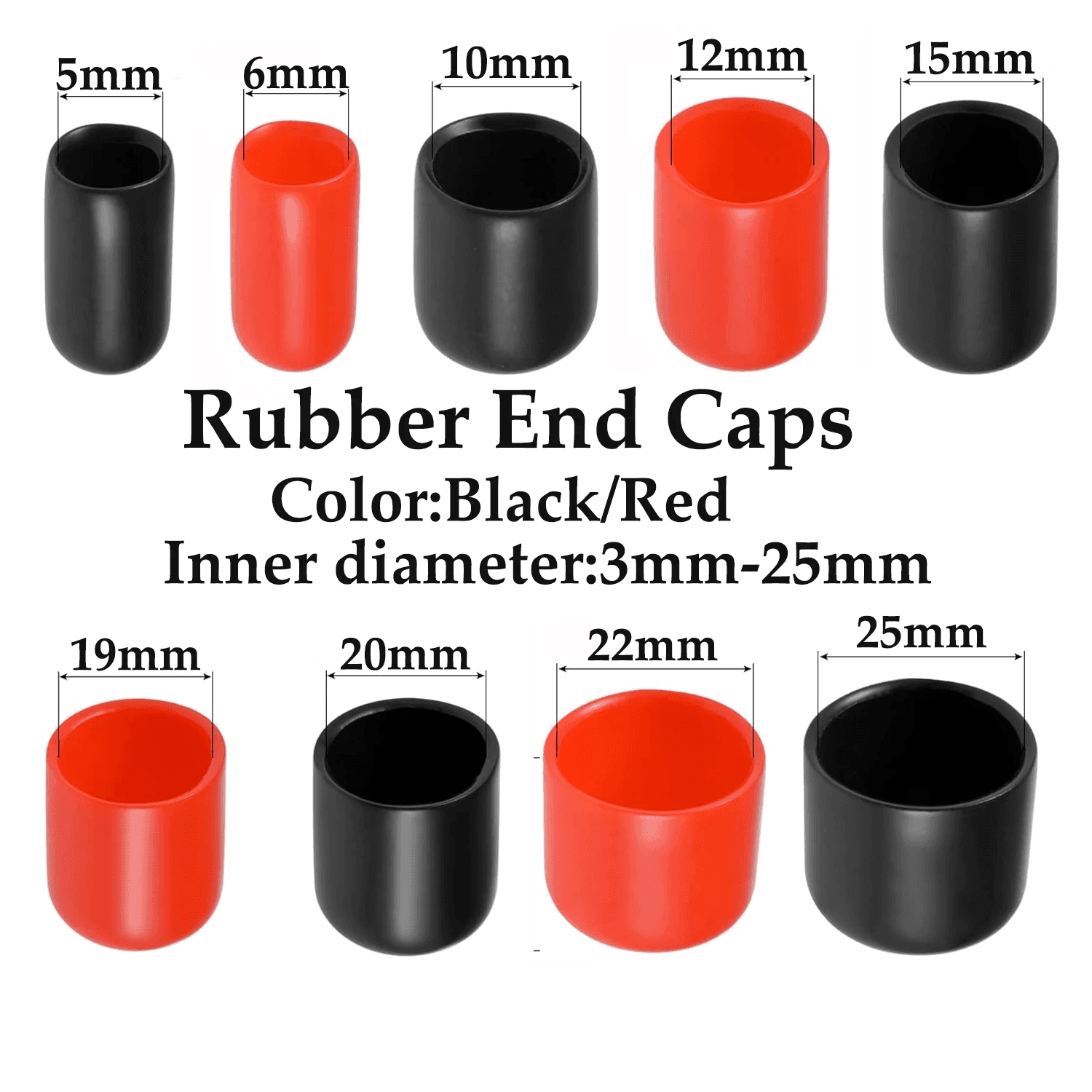 5-50Pcs Black Red Rubber End Caps| Vinyl Thread Protectors,Safety Covers for Bol