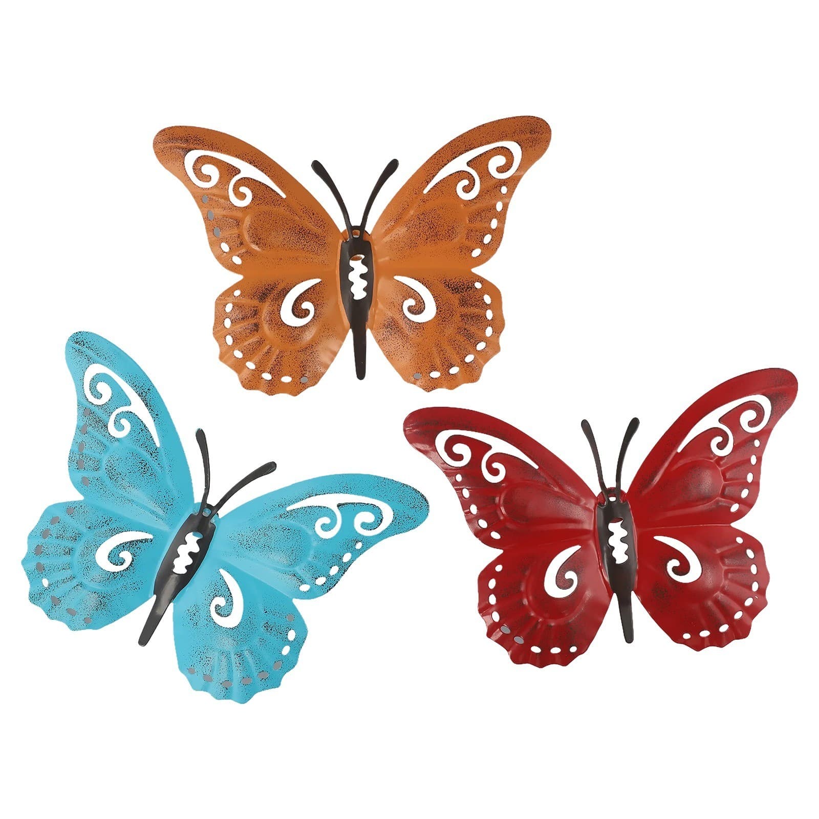 Vibrant Colorful Iron Butterflies Set of 3 Suitable for Various Spaces