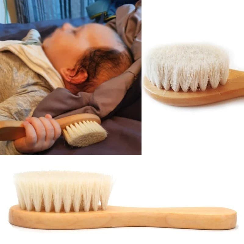 Baby Hair Brush with Wooden Handle Super Soft Goat Bristles Newborns Toddlers PN