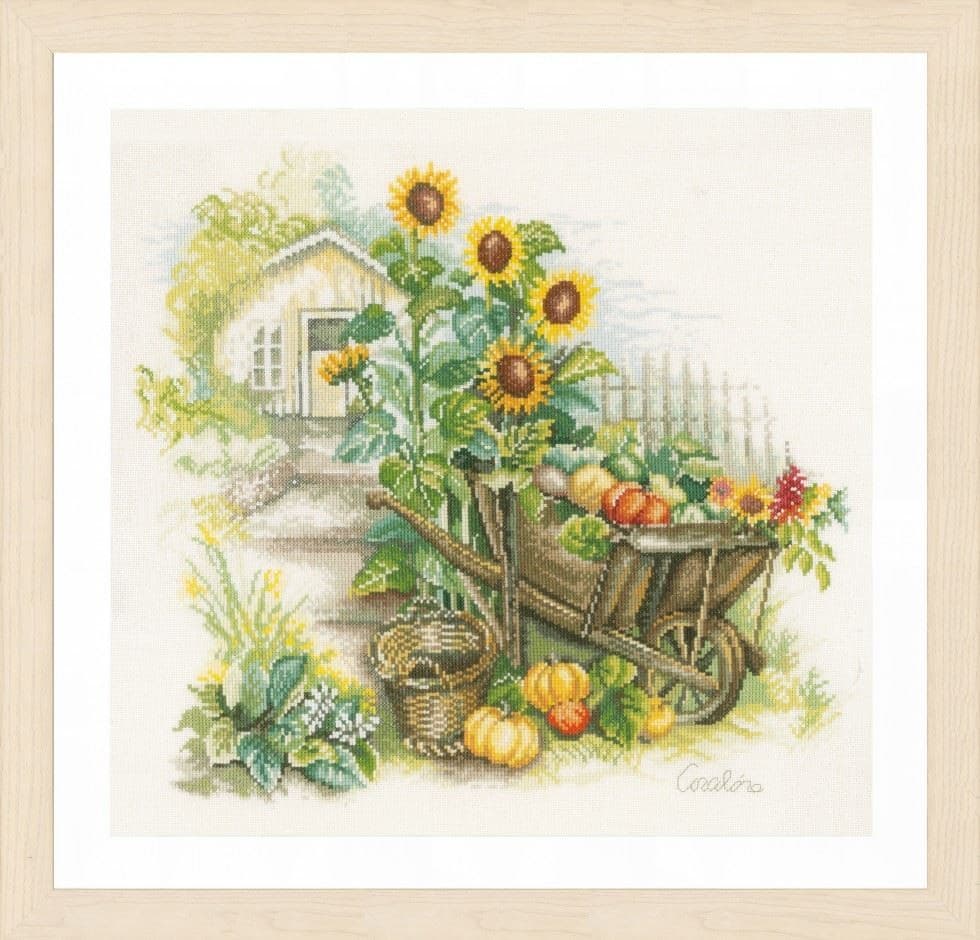 Lanarte Counted Cross Stitch Kit Wheelbarrow and Sunflowers Evenweave