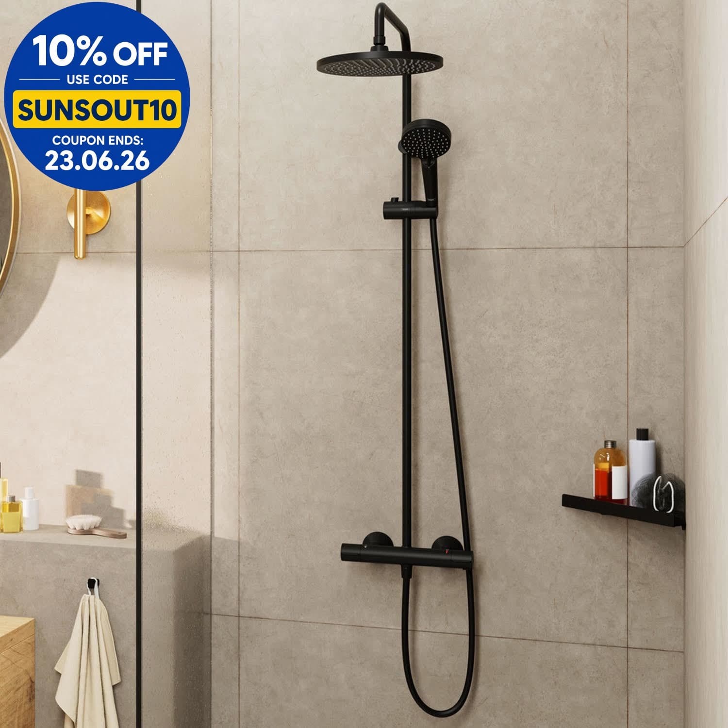 hansgrohe Vernis Blend 240 1jet Dual Head Thermostatic Mixer Shower - Matt Black