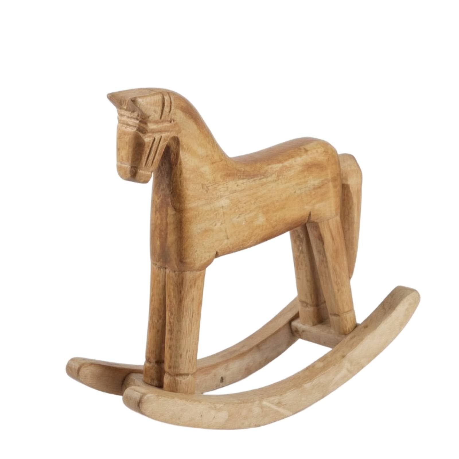 Wooden Rocking Horse Artisanally Made Ornament Rustic for Shelf