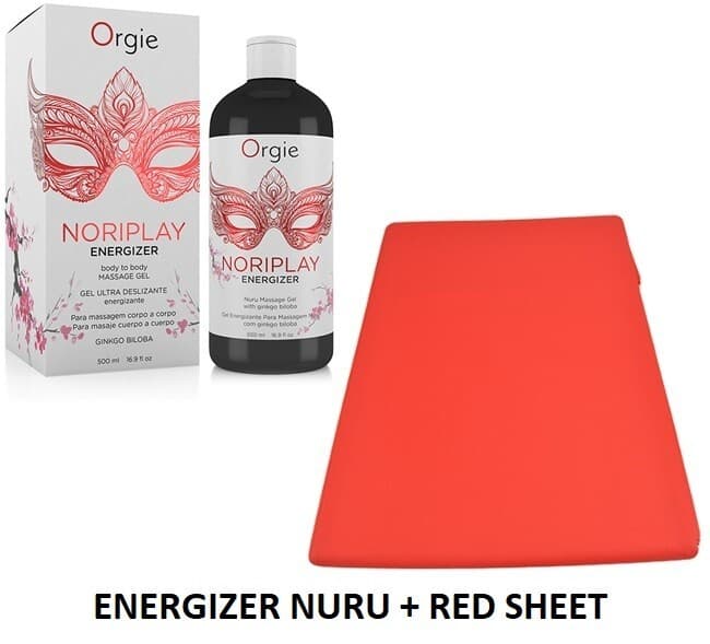 Orgie Noriplay Energizer Nuru Massage Gel 500ml and Red Waterproof Sheet Set