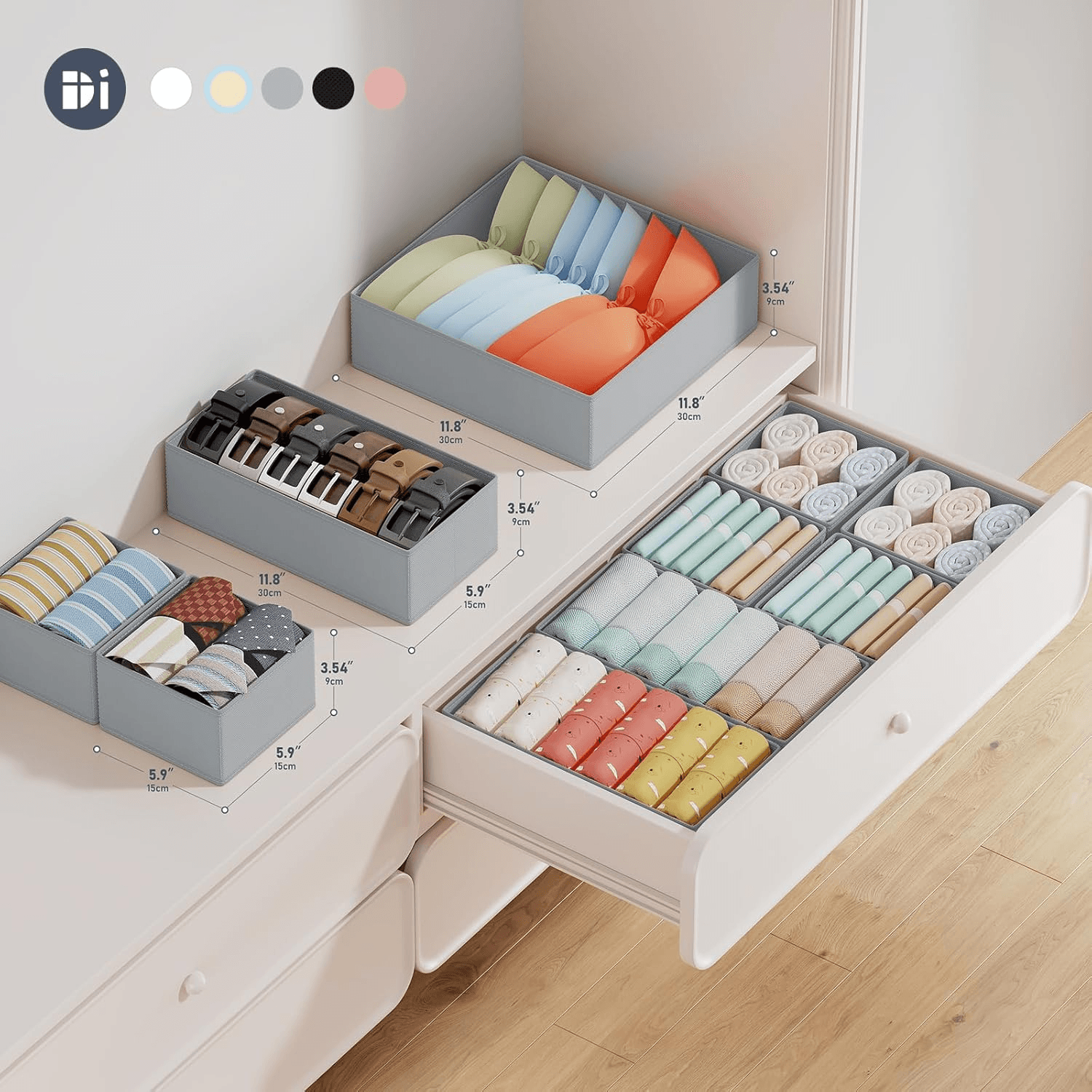 DIMJ 12 Pack Drawer Organisers Foldable Storage Box Fabric Drawer Dividers Wardr view 2