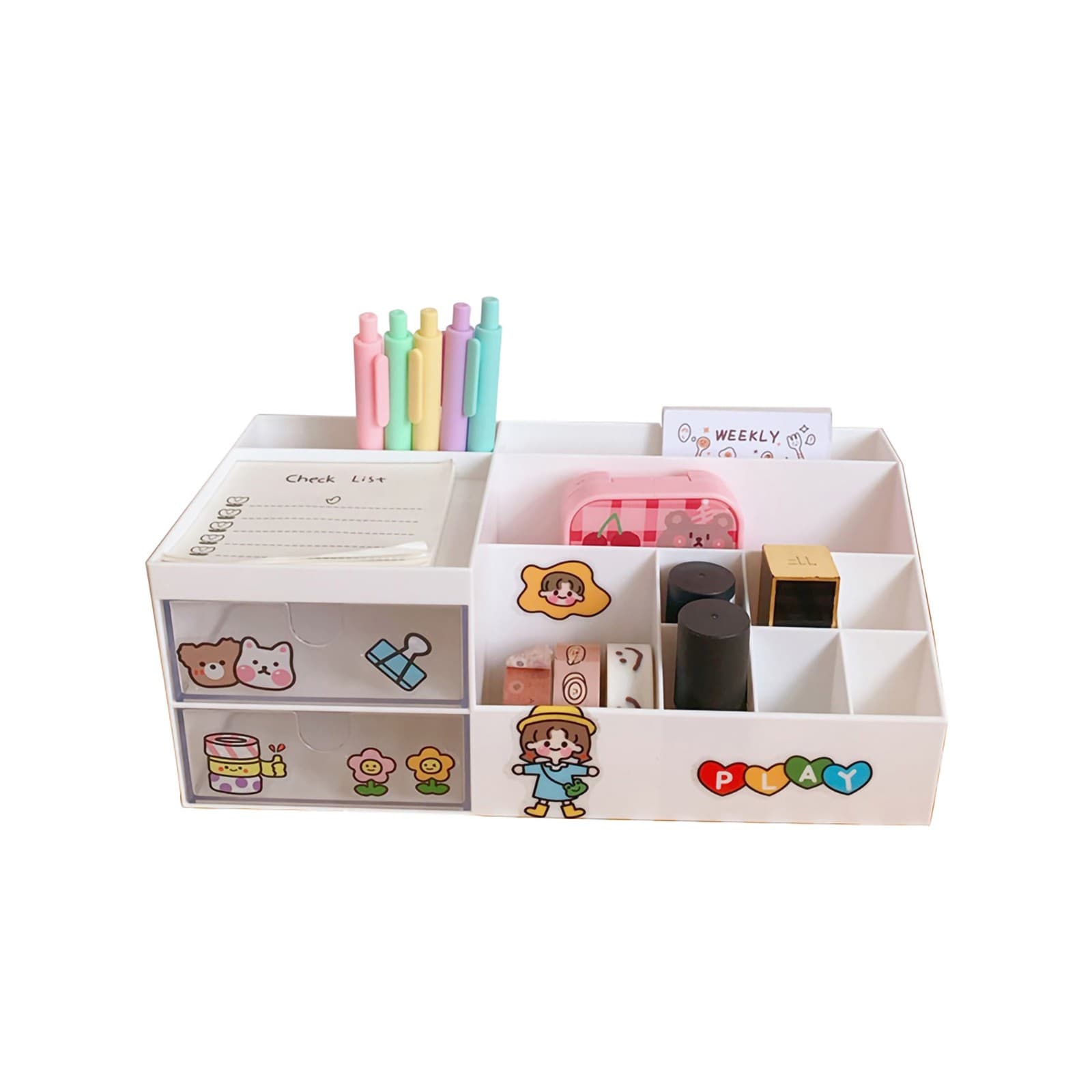 Girl's Heart Stationery Storage Box No Print Style White Pen Holder Healing view 2