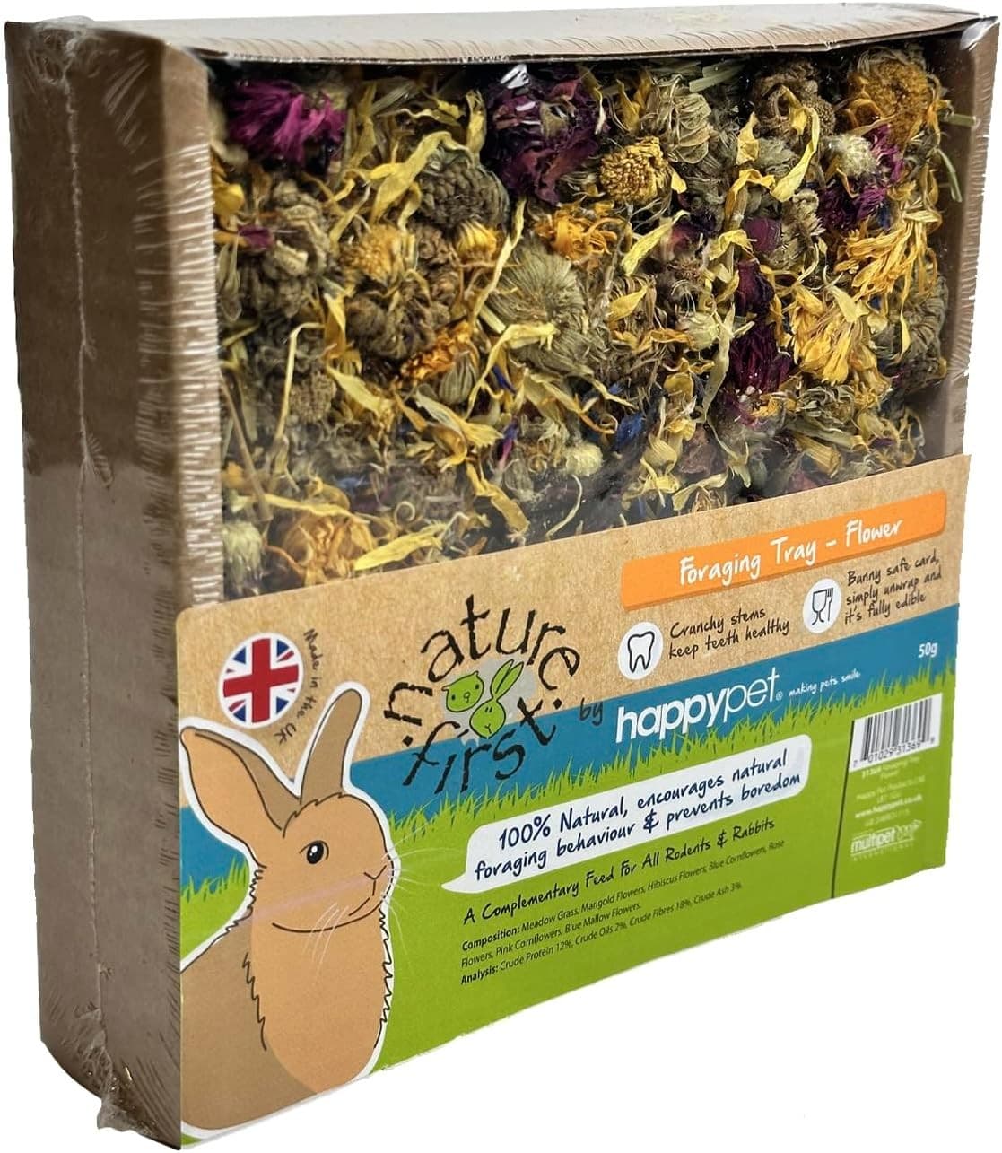 Happy Pet Natural Edible Foraging Tray | Meadow Grass and Edible Flowers | Non-To