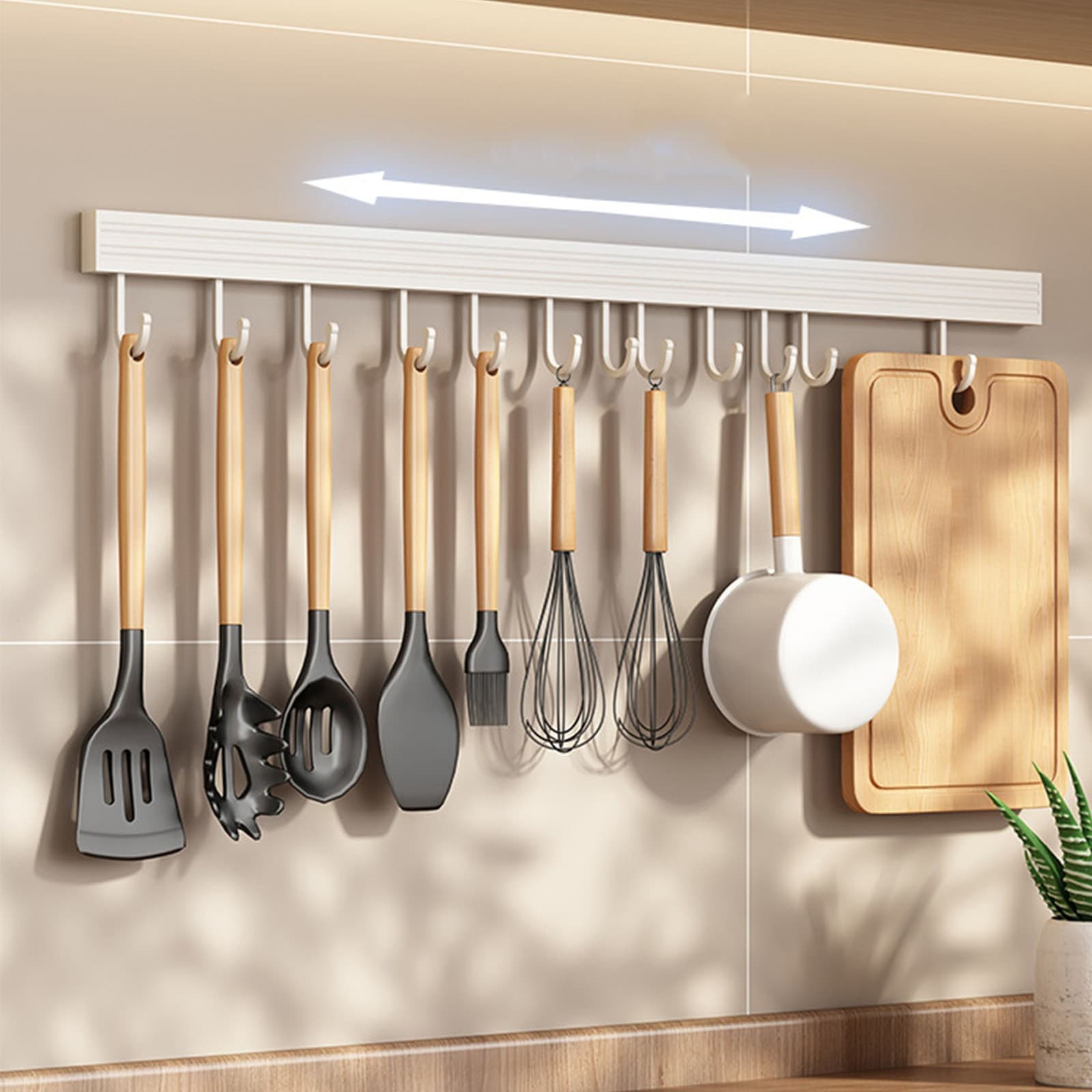 Wall Mounted Kitchen Hook Rack Space Aluminum Kitchen Utensils Hanger Punch Free