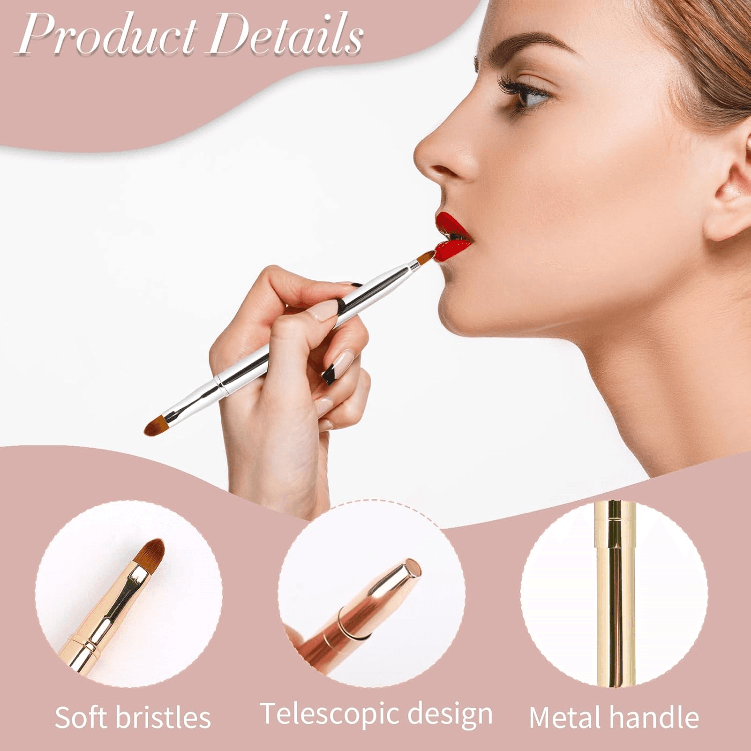 2 Pack Retractable Lip Brush for Lipstick Lip Gloss Double-Ended Lip Makeup Brus view 2