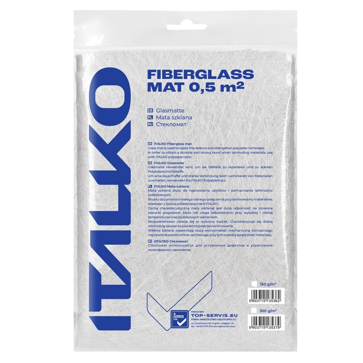 Mat Fibre Glass Fabric 150G/M2 0.5m2  Strong  Fine Fibres