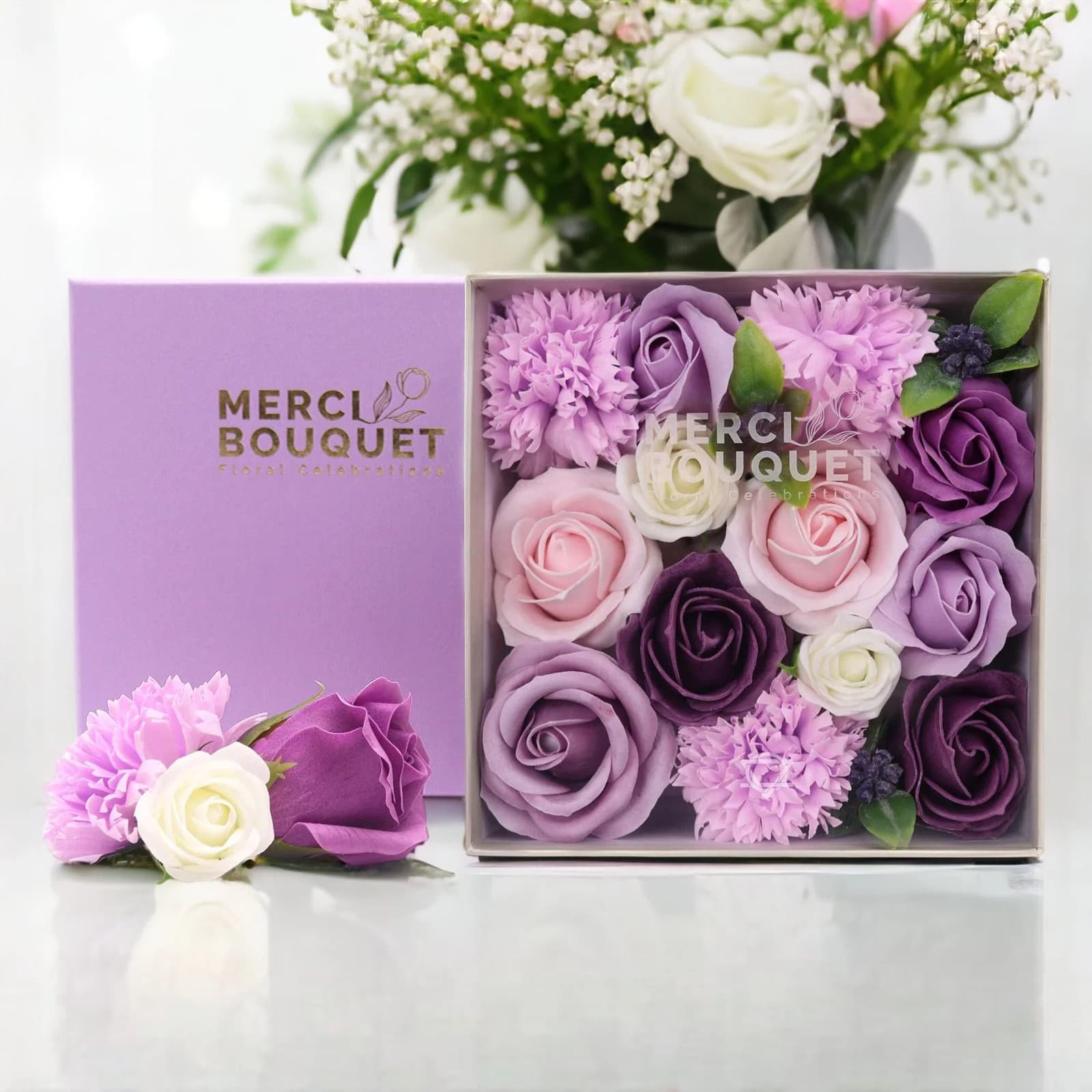 Scented Bath Soak Petals Flower Bouquet Giftset  Lavender Rose and Carnation
