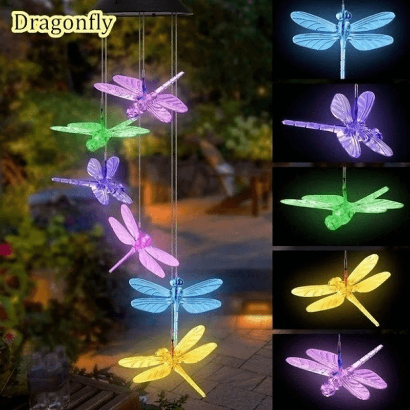 LED Solar Wind Chime Crystal Ball Hummingbird Wind Chime Light Color Changing Wa