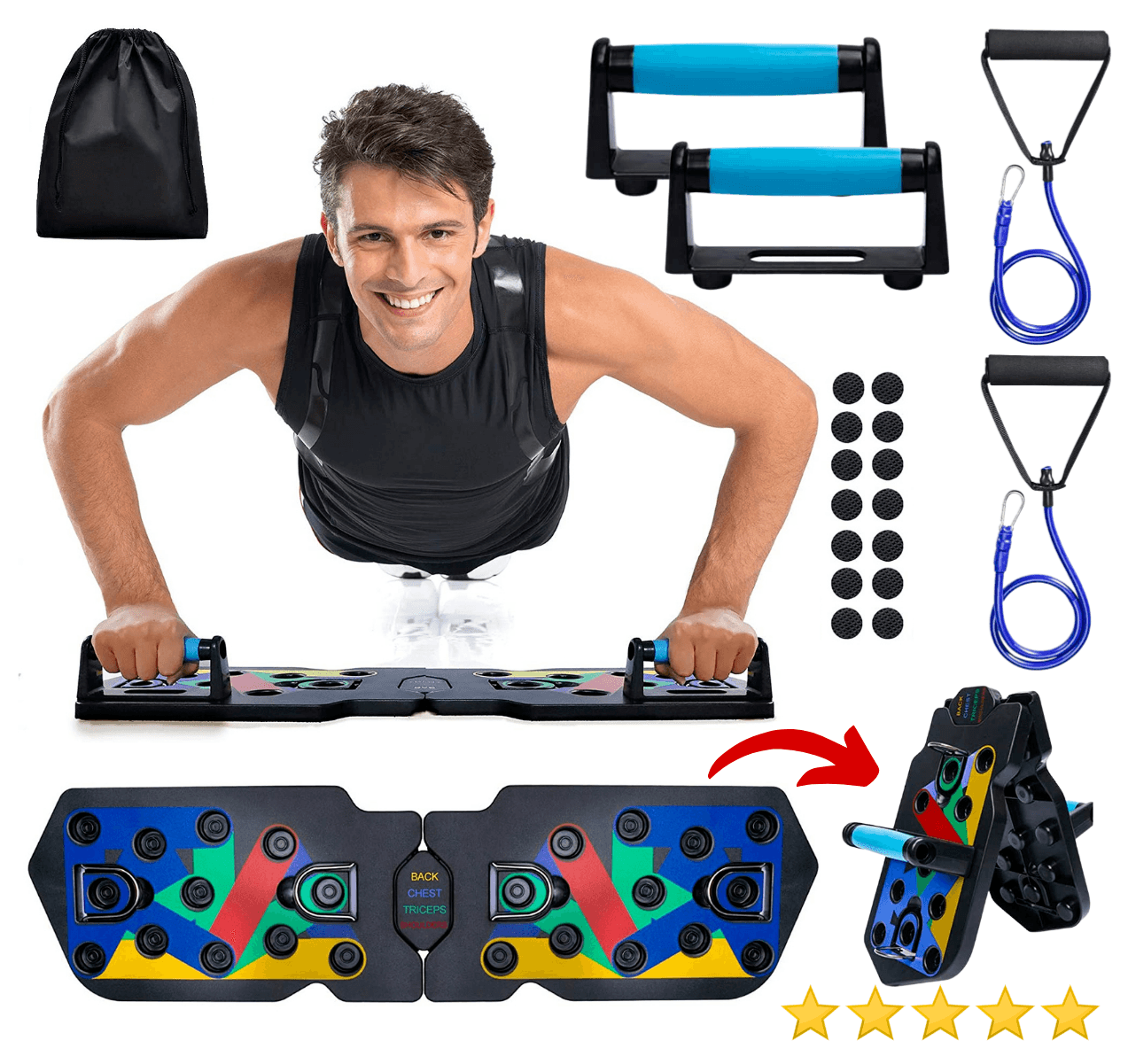 Push Up Board Portable Folding Exercise Workout Station 12in1 Chest Back Triceps