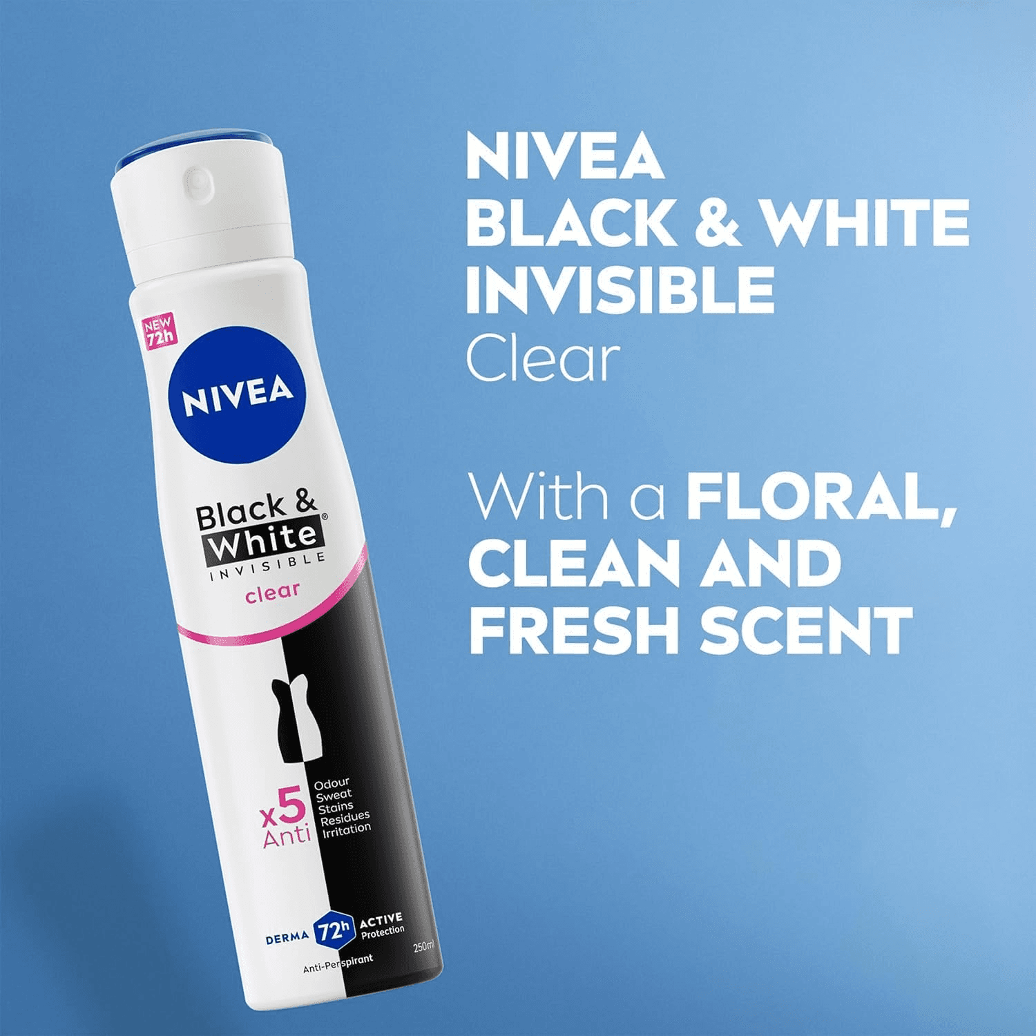 NIVEA Black and White Invisible Anti-Perspirant Spray Pack of 6 (6 X 250Ml)| 72Hr view 2