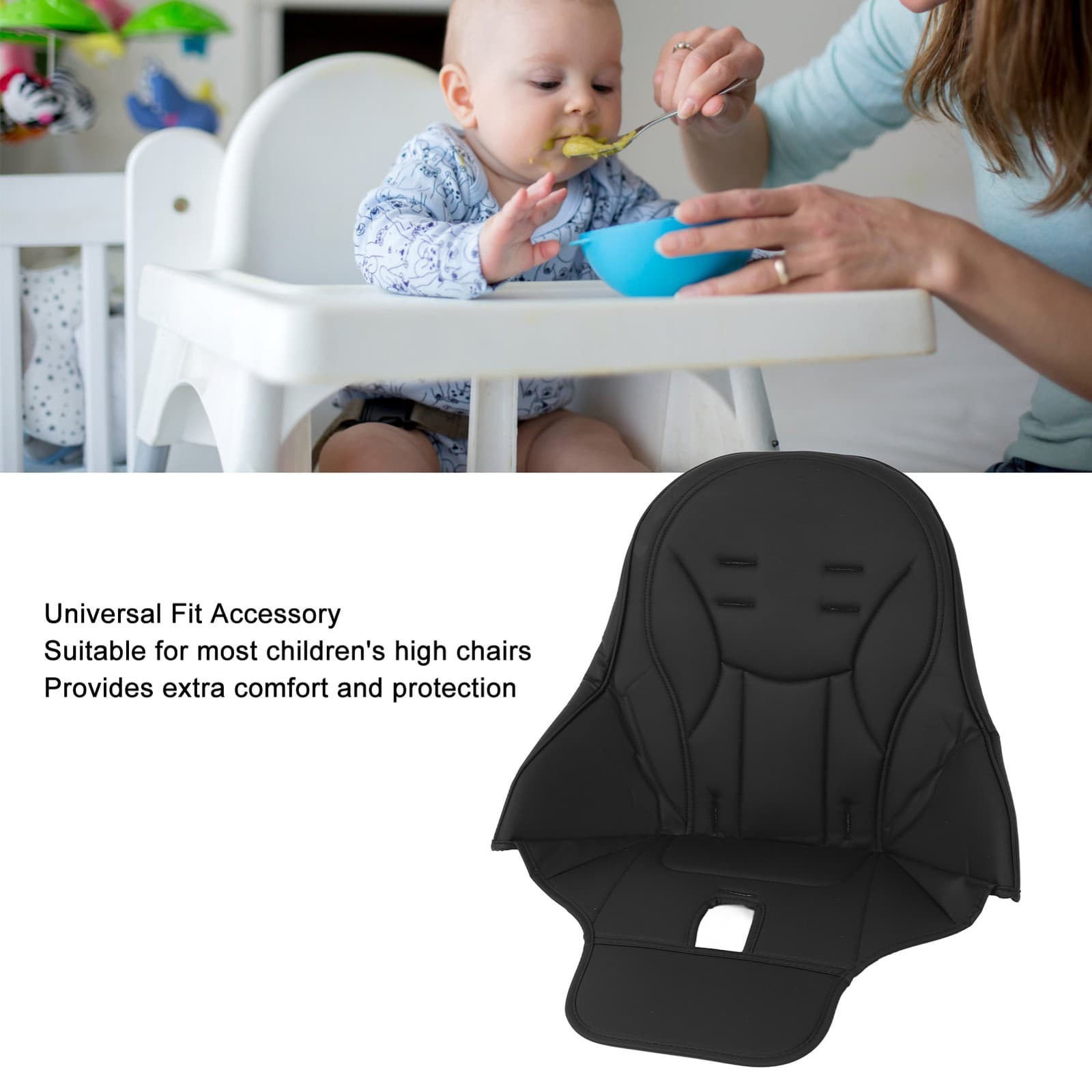 Black High Chair Pad Soft Comfortable PU Leather Cushion Water Resistant Ba SG view 2