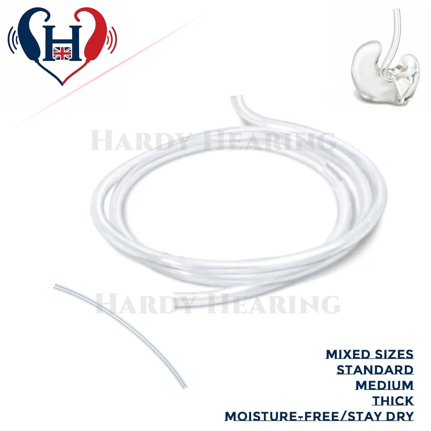 Clear Hearing Aid Mixed Size Tube BTE Earmould Tubing Standard / Medium / Thick