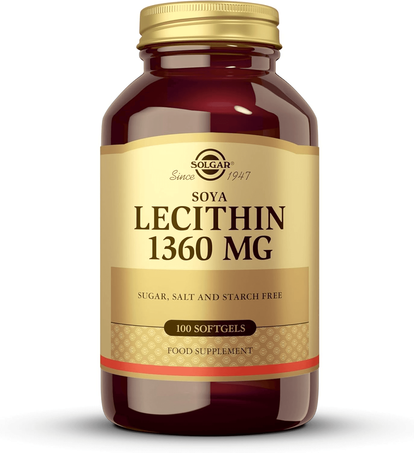Solgar Soya Lecithin 1360 Mg Softgels - Pack of 100 - Supports Cell Membrane Str