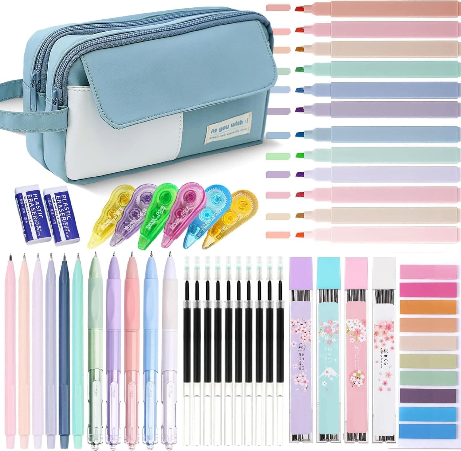 42 Pcs Big Capacity Pencil Pouch with Aesthetic School Supplies| 12 Pastel High