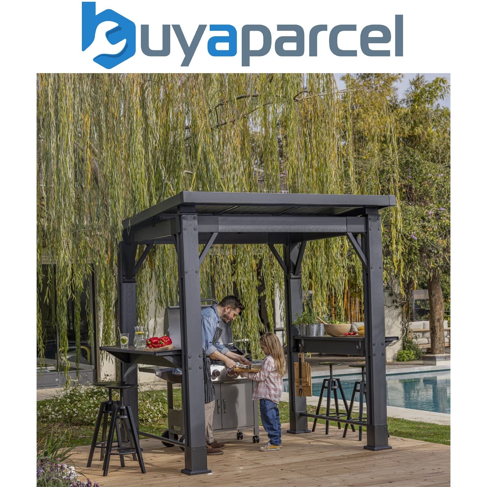 Keter Signature Grill BBQ Gazebo Garden Arbour Shelter Ashwood Brown
