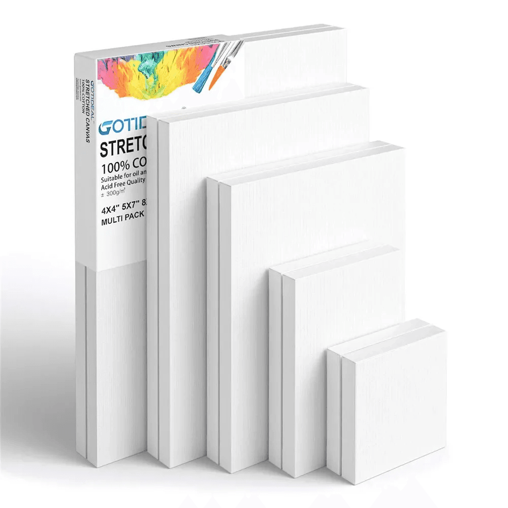 Pack of 4 White Blank Square Artist Canvas Wooden Board Frame Cotton Artist Canv