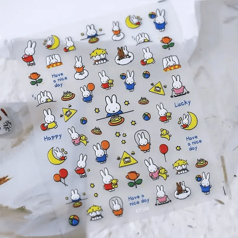 Kawaii  3D Relief Nail Art Cartoon Cute Rabbit Simple Waterproof Nail Sticker Ch