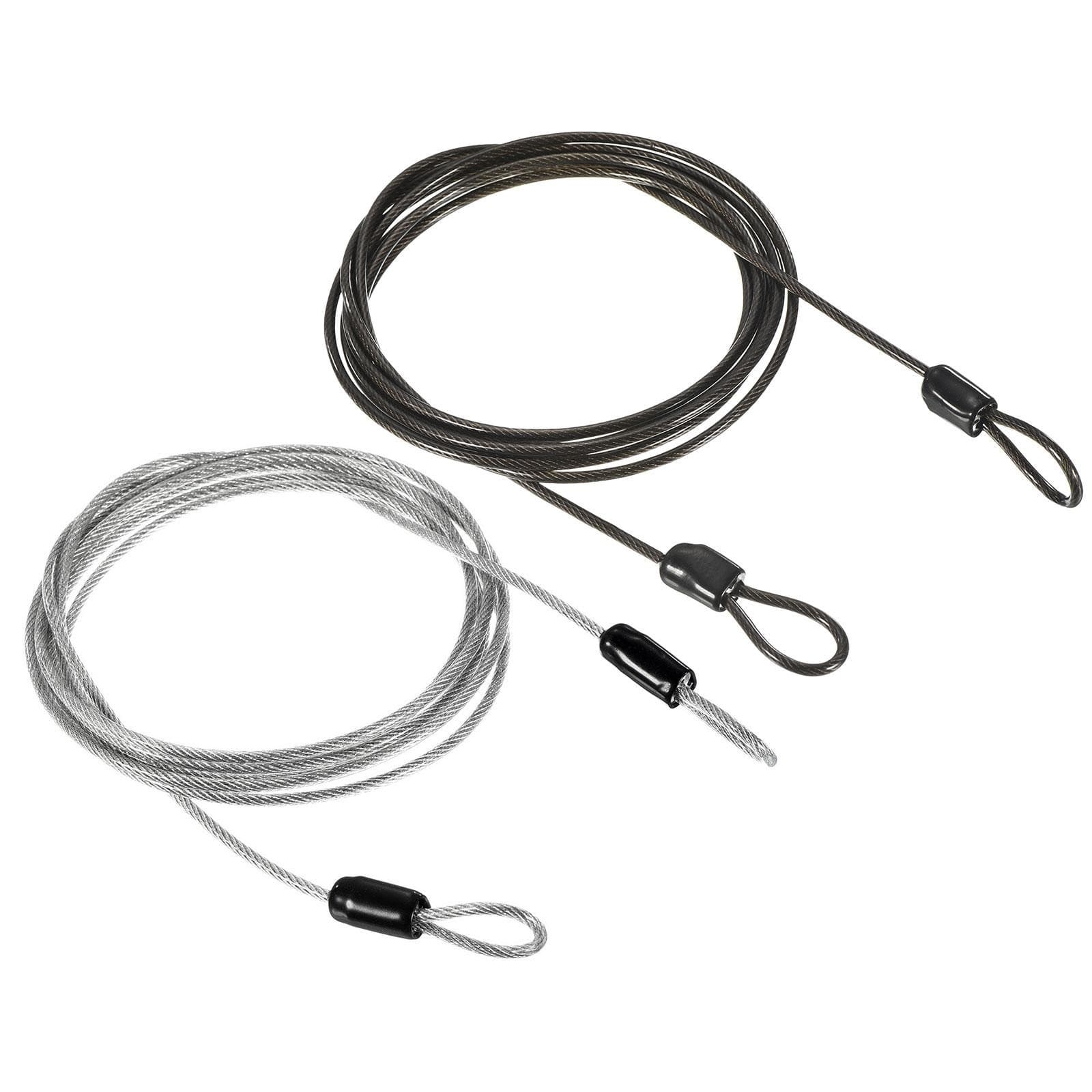 2Pcs Security Cable 2.5mmx2m Coated Rope with Loop Transparent Black