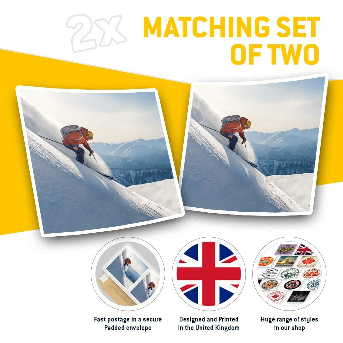 2 x Square Stickers 10 cm - Freeride Skiing Mountains Ski Snow Cool Gift #21553 view 2