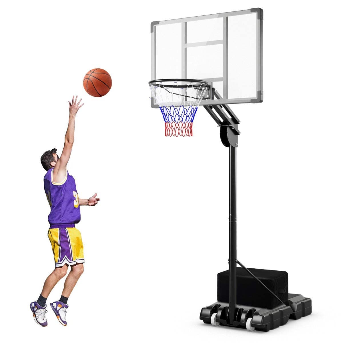 4.9-10 FT Adjustable Basketball Hoop with Shatterproof Backboard and Free Weight