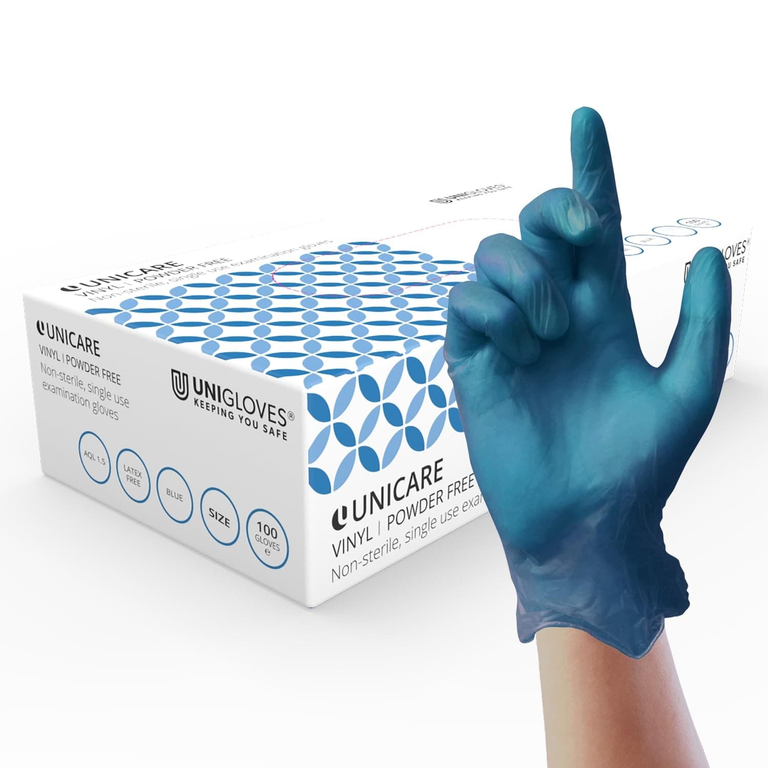 UNIGLOVES Unicare Vinyl Examination Glove| Medical Grade EN455| Medium Weight,