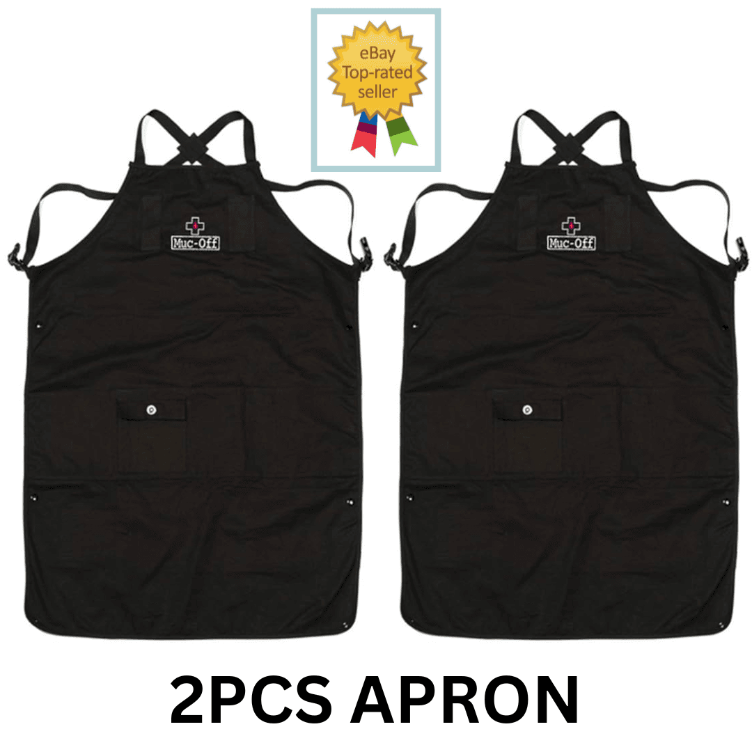 2PCS Muc Off Bicycle Workshop Apron Button Pocket Adjustable Sizing - Black