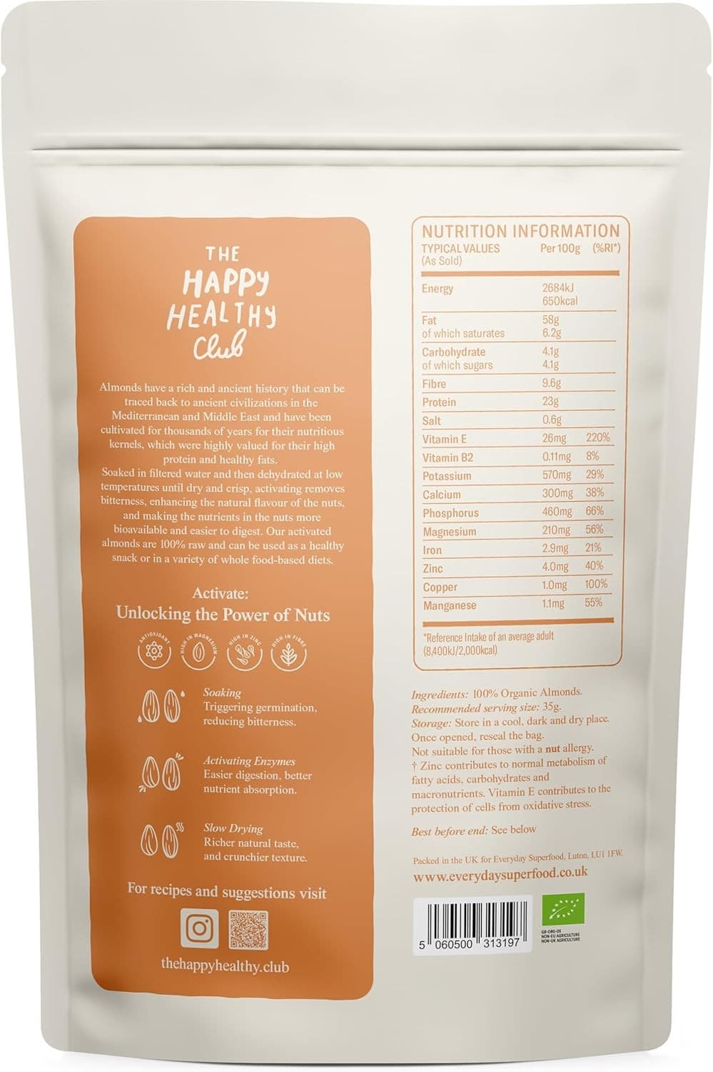Everyday Superfood Organic Activated Almonds 190g| Unsalted and Unroasted Sprou view 2